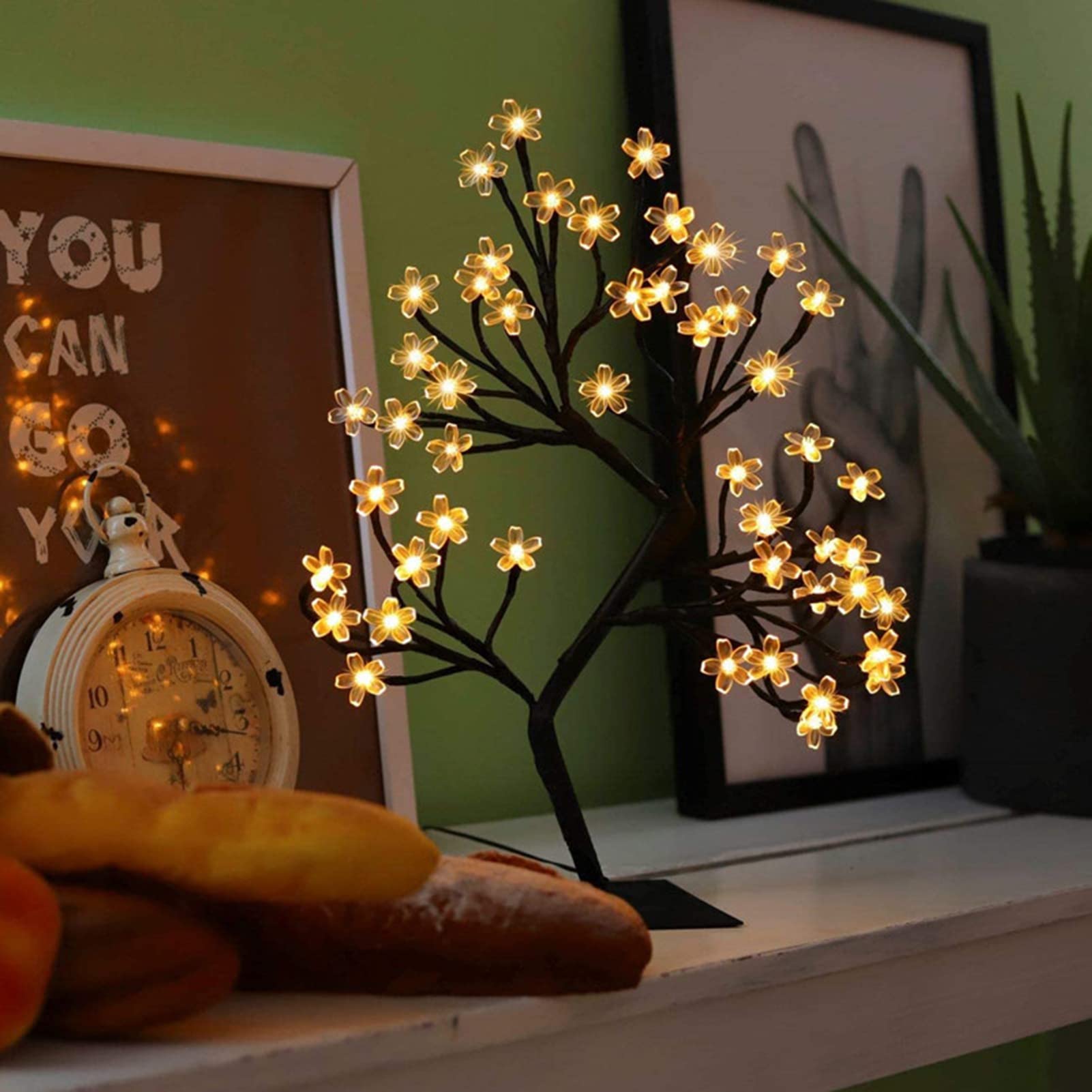 Simulazione di Albero in Fiore di Ciliegio, Decorazione di Luci in Fiore per Lampada di Ciliegio, Luce Notturna con Interruttore USB in Ferro Artistico, Ideale per la Decorazione Domestica