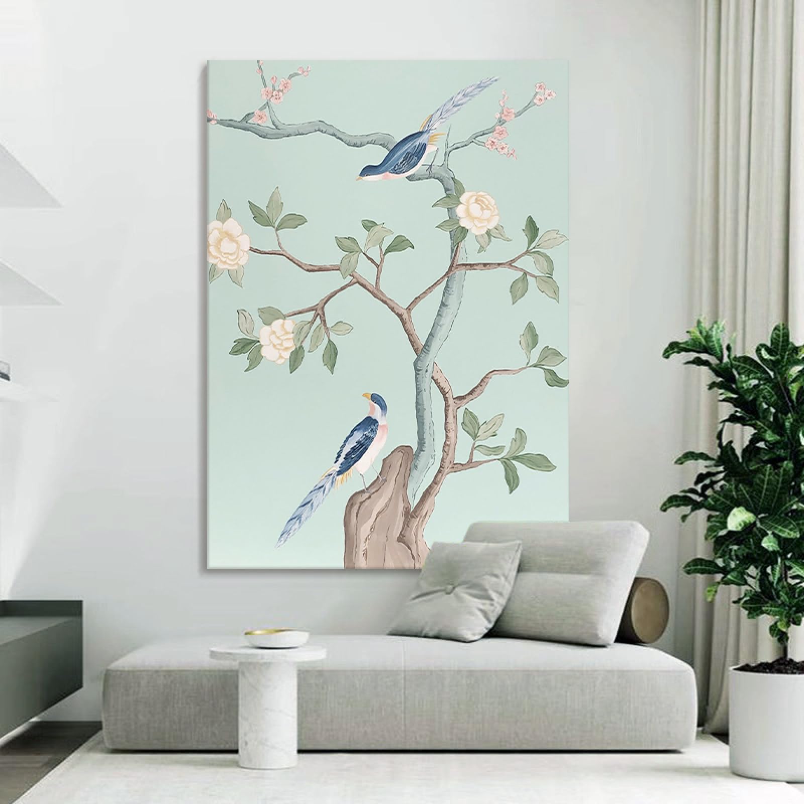 Peinture de texture fleur de prunier à l'huile pour habiller un mur blanc de salon