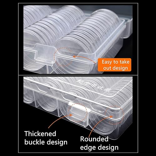 Miniatura 5 de MUDOR Cápsulas de monedas de 1.063in, 100 soportes para monedas con funda, caja de almacenamiento de monedas para colección de monedas, suministros