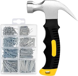 KURUI 700pcs Picture Hanging Nails Kit with 8oz Mini Hammer - Galvanized Wall & Finishing Nails Organizer for Art Decor Frames