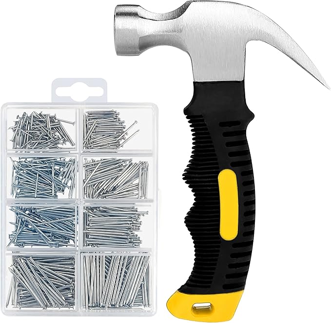 DIY Home Decor Kit: 700 Small Nails + Mini Hammer for Hanging Pictures & Wall Art!