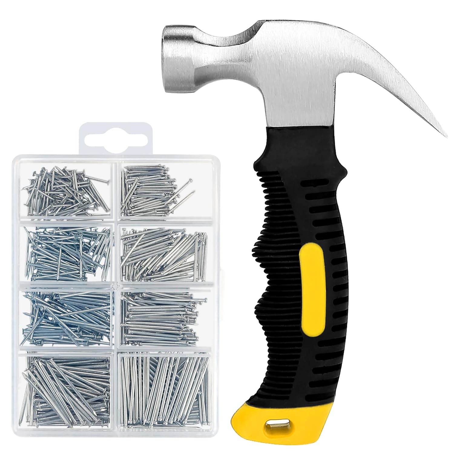 KURUI 700PCs Nails Assortment Kit 8oz Hammer Small Hammer for Hanging Wall Art Decor Picture Frame 350 Roofing
