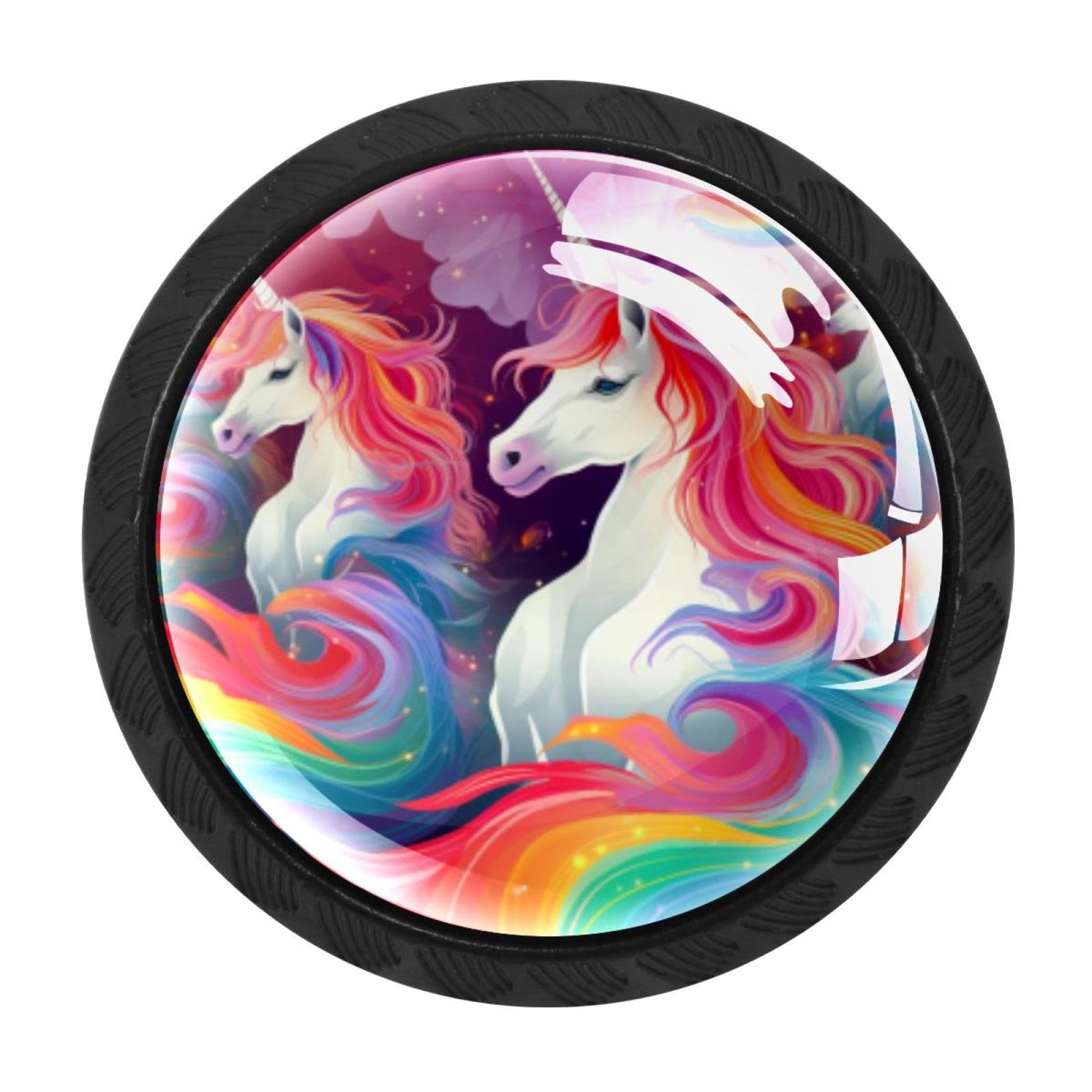 Chenzzzz Multicolored 05 4 Pieces Round Cabinet Knobs Rustic Dresser Knobs, Drawer Cupboard Wardrobe Cabinet Pulls Handles Hardware For Home Kitchen Furniture, Rainbow Unicorn