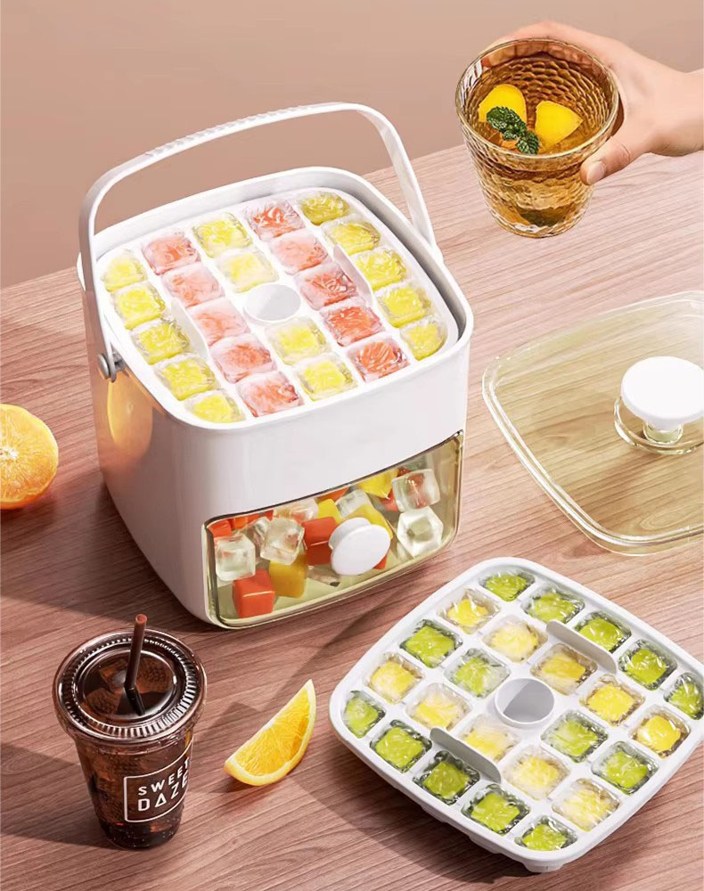Bandeja para hielo de silicona 2 niveles con tapa y pinzas miniatura 7