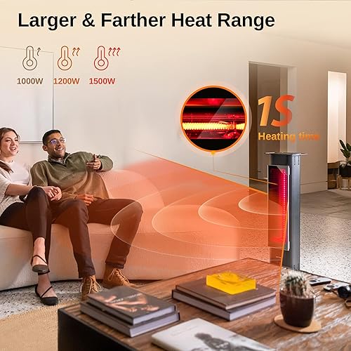 Miniatura 2 de EAST OAK Calentador de patio, calentador infrarrojo eléctrico para interiores y exteriores de 1500 W, calentador de torre radiante con control