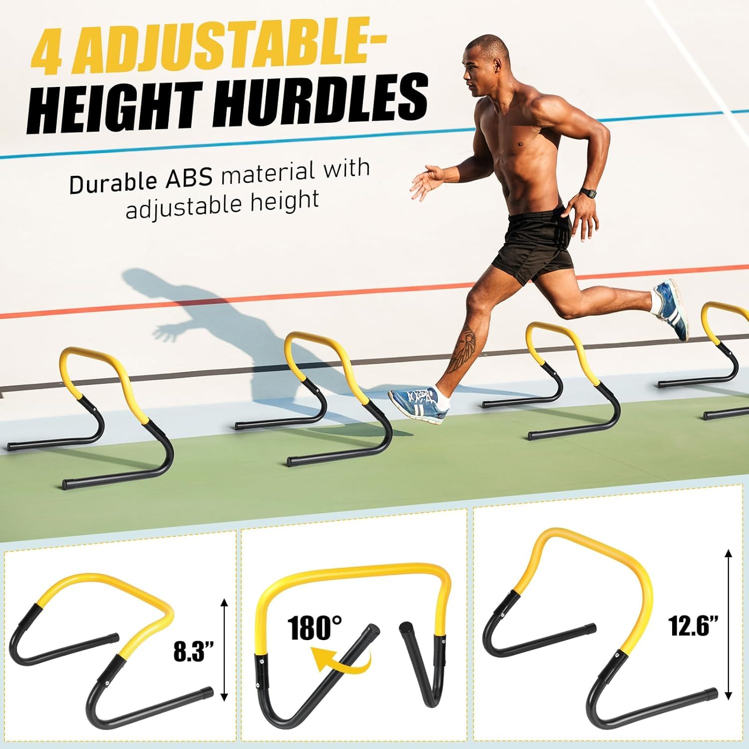 Agility Speed-Trainingsgeräte-Set – 6 m Geschwindigkeitsleiter, 12 Kegel, 4 verstellbare Hürden, Springseil, Fallschirm, 3 Widerstandsbänder, ideal für Basketball, Fußball, Fußball, für Kinder,