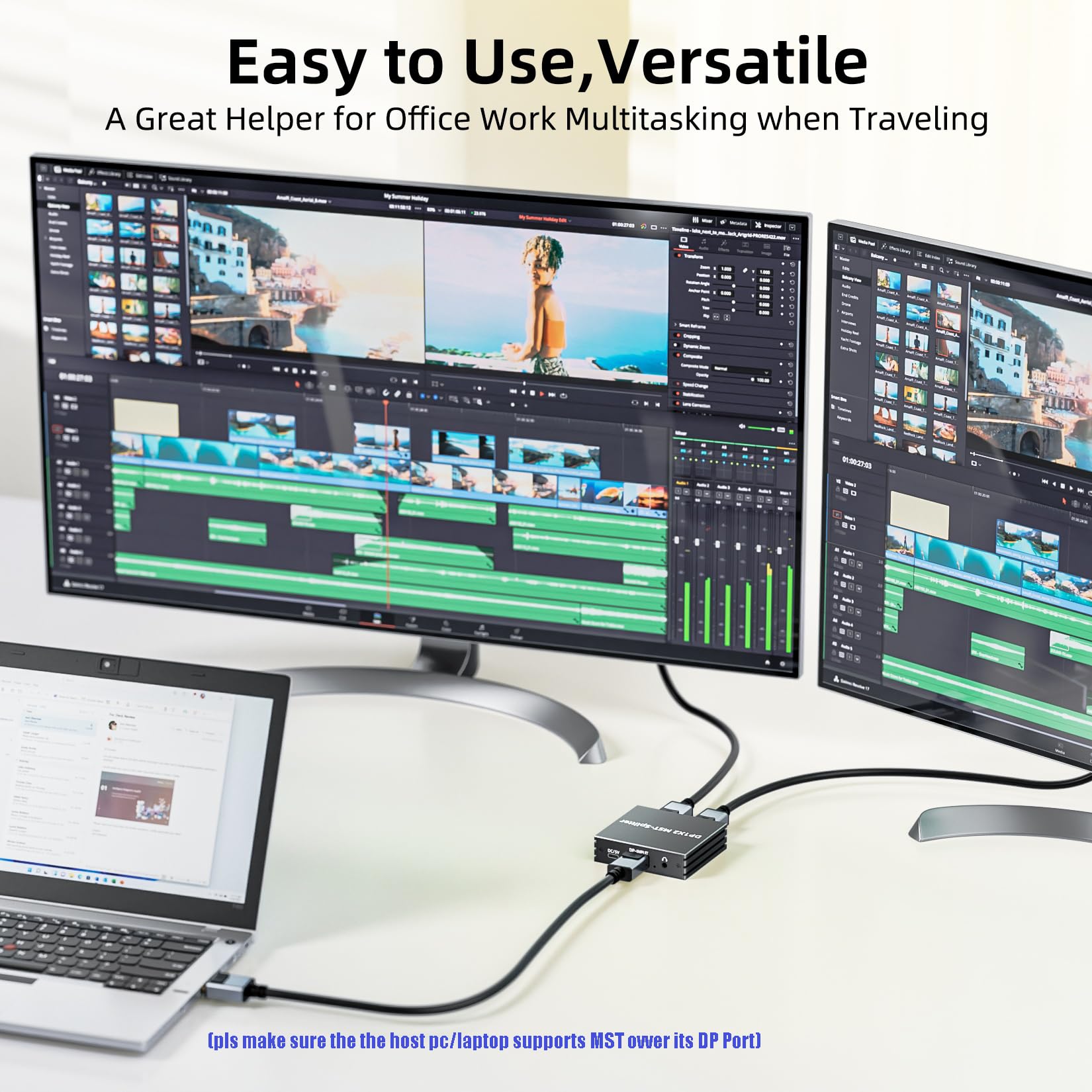 BolAAzuL Adattatore splitter da DisplayPort a HDMI + Display Port per display a doppio monitor, MST Hub D1.4 a HDMI e Displayport, splitter video di trasporto multi-stream per PC desktop scheda