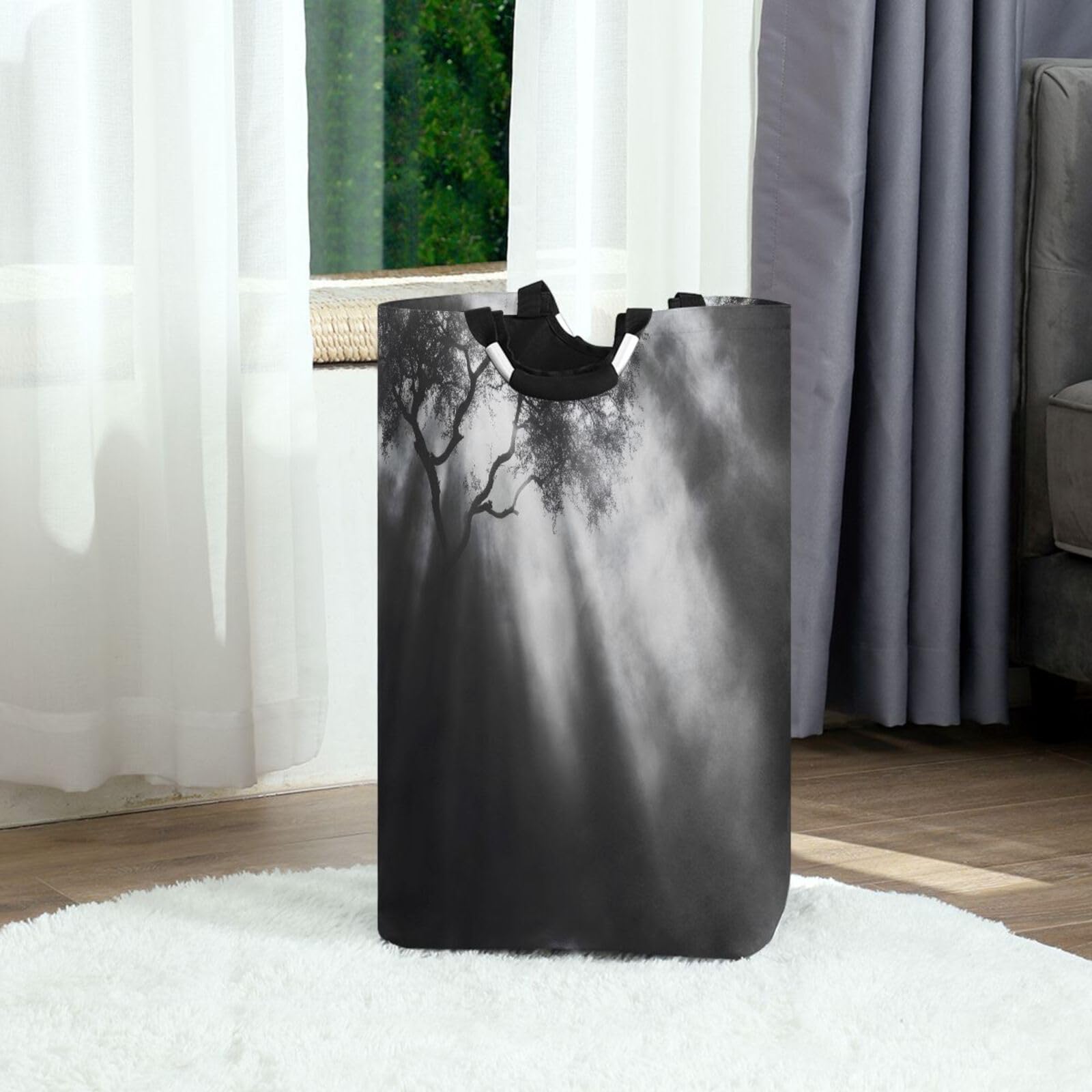 Jihqo Laundry Hamper Basket Black Tree Collapsible Nursery Storage Bin Waterproof Clothing Baskets for Home Bedroom Bathroom Washing Room