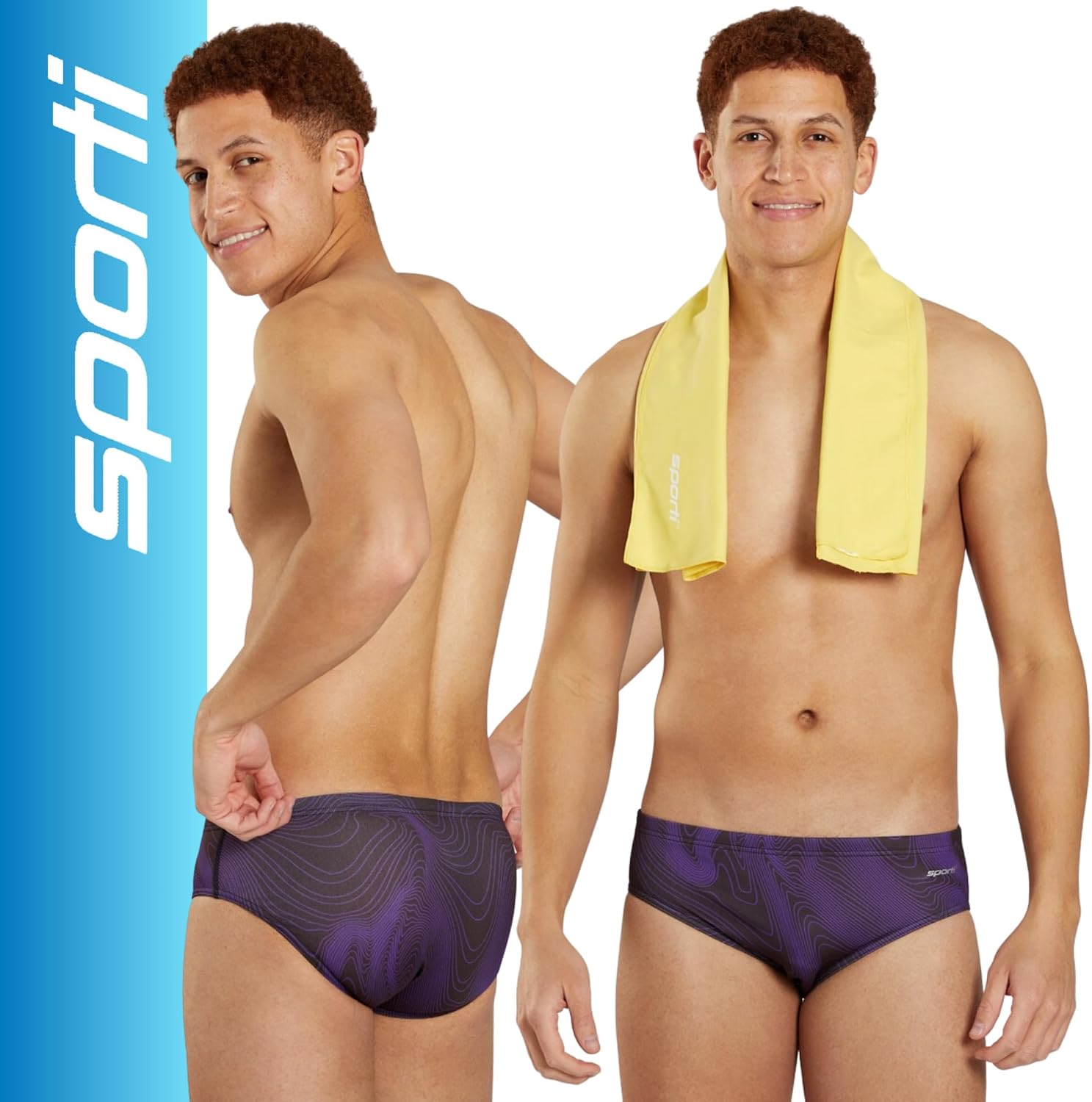 Sporti Men's Swim Briefs with Hydrolast Tech - Bathing Suit for Swimmer - Men's Athletic Swimwear Briefs for Lap Swimming