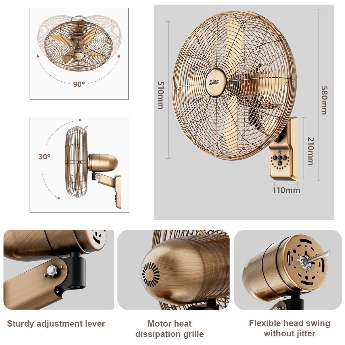Ventilatore da parete con telecomando, raffreddamento omnidirezionale per uso domestico, industriale e commerciale