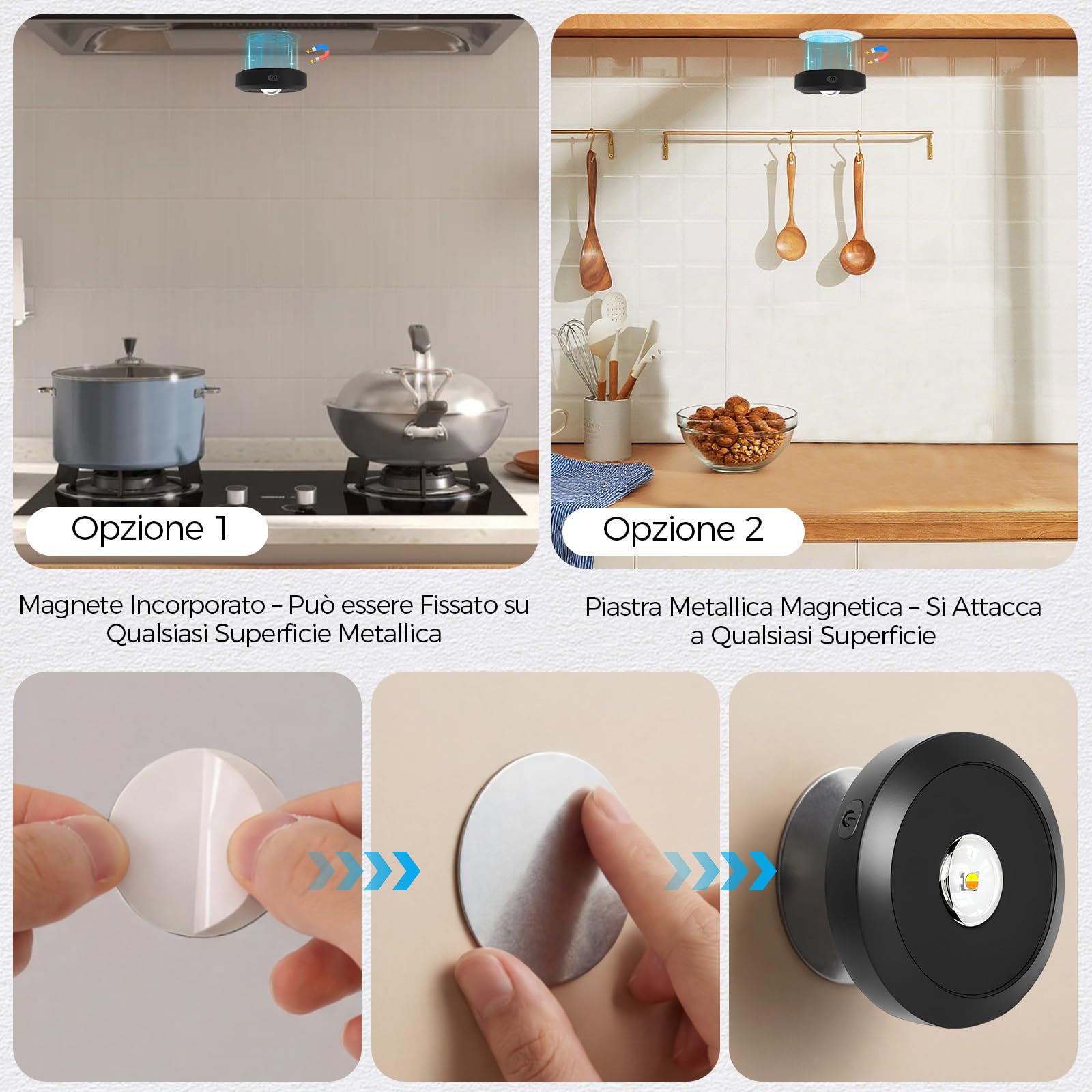 Set di 6 Faretti LED USB con Telecomando, Dimmabili, 30 Colori Cambiabili, Luci Senza Fili per Vetrine, Armadi e Cucina, Illuminazione Adesiva e Magnetica con Timer e Funzione Touch