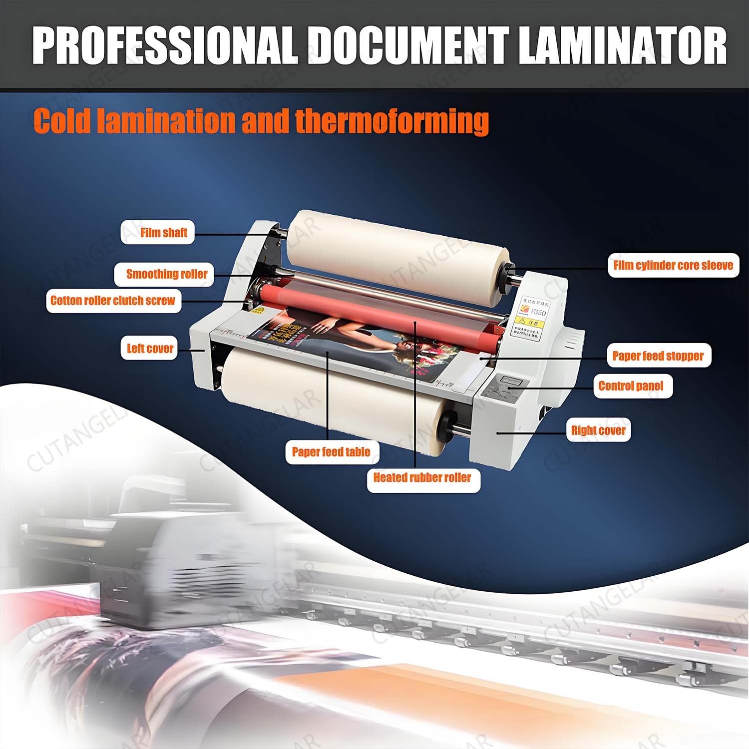 Macchina per Laminatura a Rullo Caldo Freddo, Laminatore Professionale 13 Pollici Con Modalità Laminatura Singola E Doppia Faccia, Adatto per Pellicole BOPP PET,Per Ambienti Ufficio