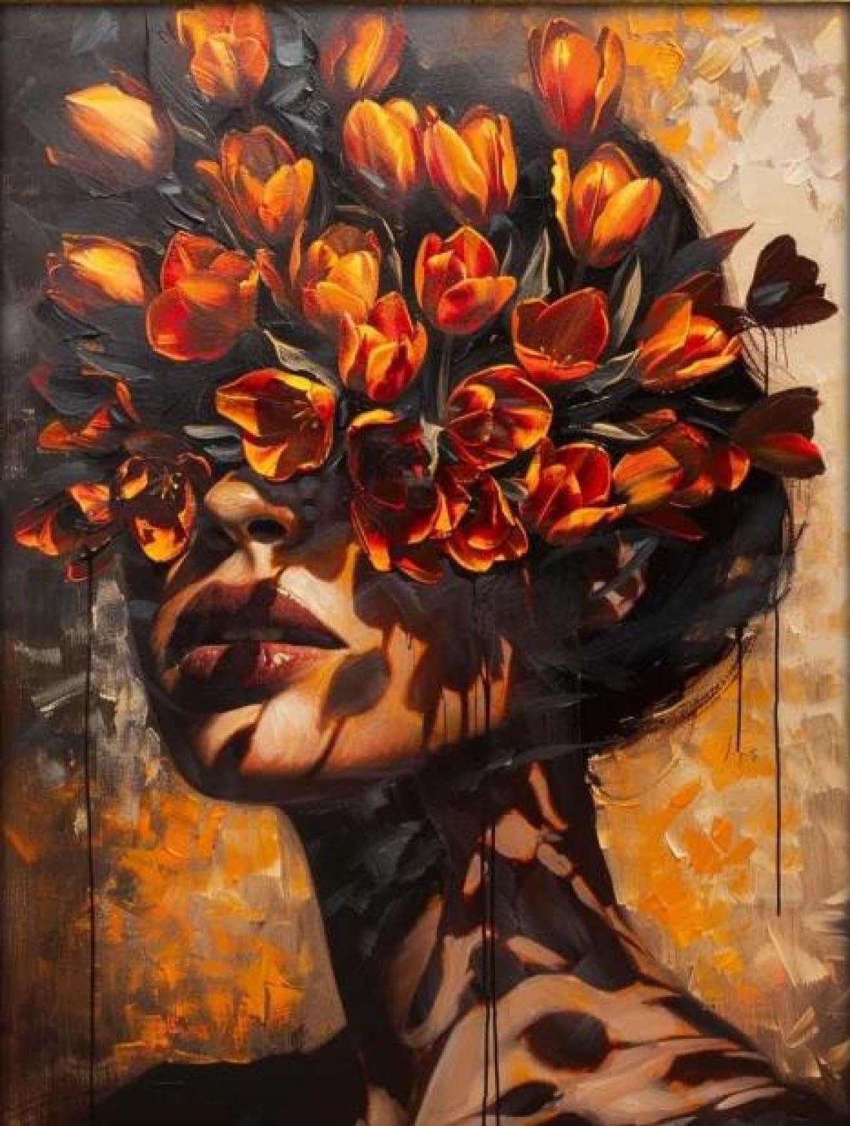 Yocheng Floral Portrait Female Poster Print Abstract Luxury Floral Face Art Canvas Painting Living Room Home Decor 30x40cm No Frame