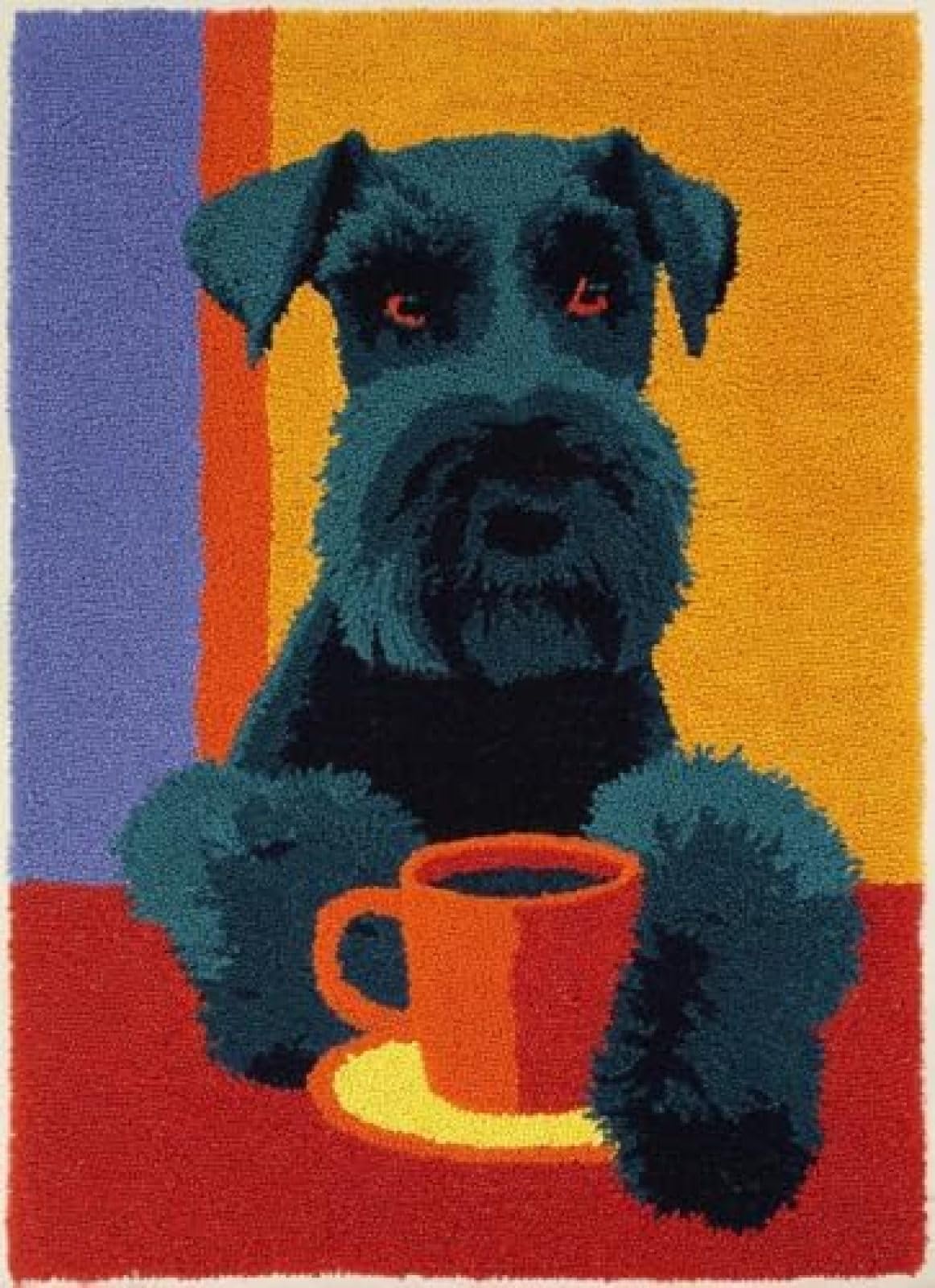 XDEGHUANGSS Latch Hook Rug Kit Giant Schnauzers Dog Puppy Drink Coffee Cushion Cover DIY Craft Set Pre-Printed Mat 38x52cm for Home Decor-2