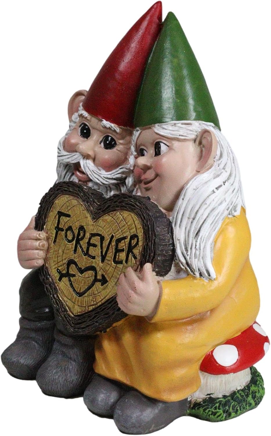 Ebros Whimsical Mr and Mrs Gnome Hobbit Couple Sitting On Toadstool Mushrooms Statue 6.25" Tall 'Forever Love Struck' Gnomes Home Decor Sculpture Figurine
