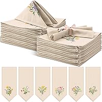 Tioncy 12 Pack Embroidered Wildflower Linen Napkins 18x18 Inch - Floral Cocktail Tea Napkins for Parties, Weddings, Dinners & Gifts