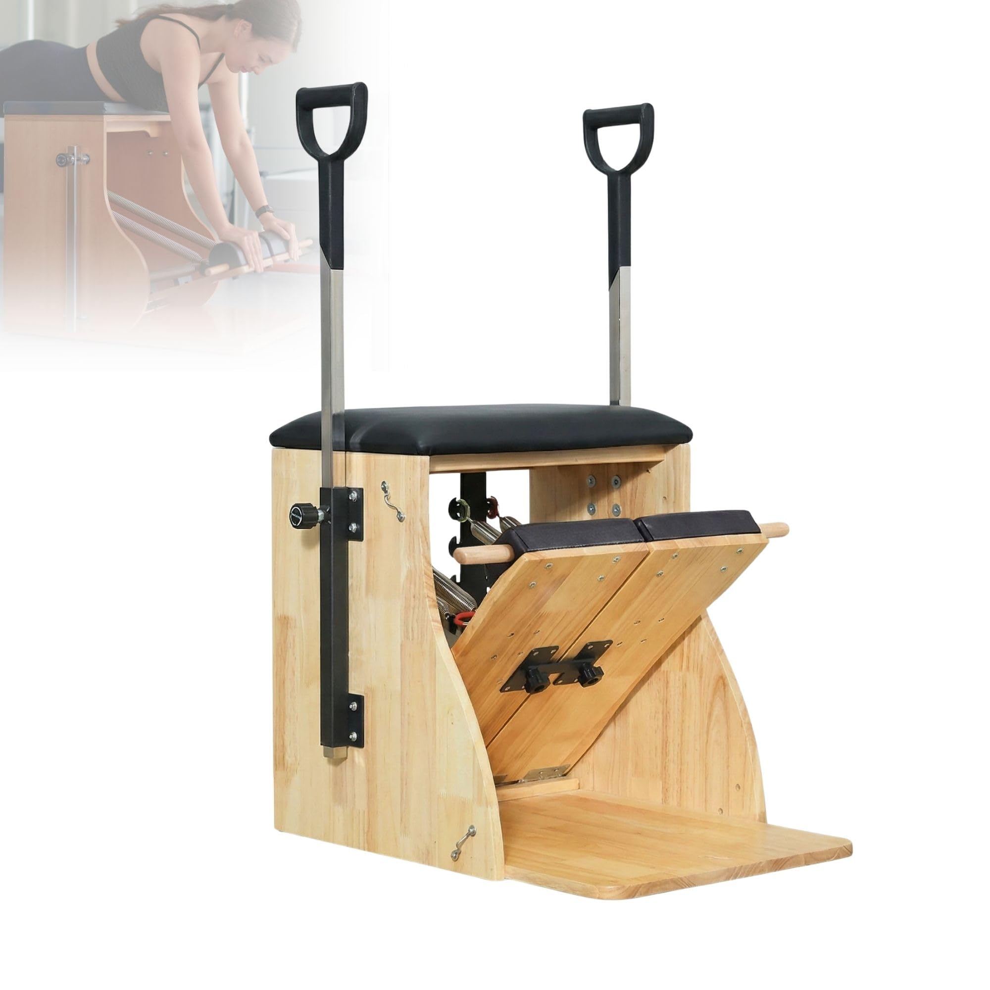 Silla Pilates Reformer Profesional, Pedales Divisibles y Asas. Silla de Pilates de Estabilidad para Casa o Estudio. Equipo Multifuncional de Reformer para Equilibrio y Fuerza. 4 Muelles Incluidos