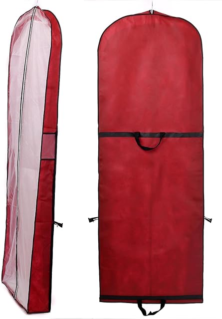 HIMRY 70 Inch Breathable Wedding Gown Dress Garment Clothes Cover Bag with Long Zip, for Wedding Dress, Ball Dress, Suits, Ccoat and Longer Clothes, With Two Pockets, KXB101 Darkred