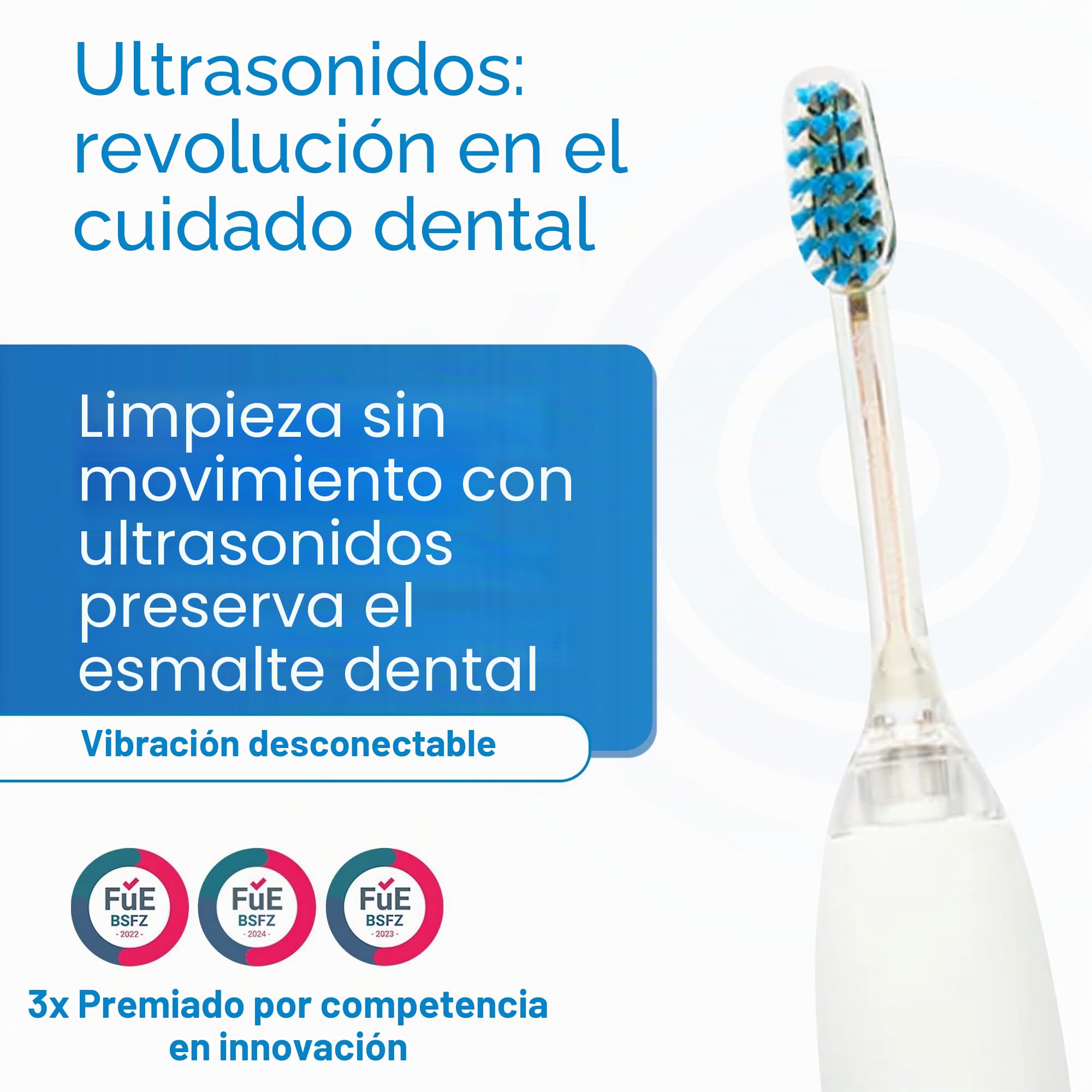 emmi®-dent Metallic Cepillo de Dientes Eléctrico Ultrasónico (Set Básico Blanco) I Ideal para Dientes y Encías Sensibles I Cepillado Óptimo sin Frotar I Hasta 12 Días de Batería
