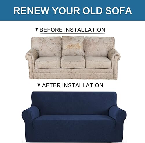 Miniatura 187 de H.VERSAILTEX Fundas elásticas para sofá de 1 pieza, fundas para sofás y sofás de 3 plazas, con tela de jacquard gruesa a cuadros con parte inferior