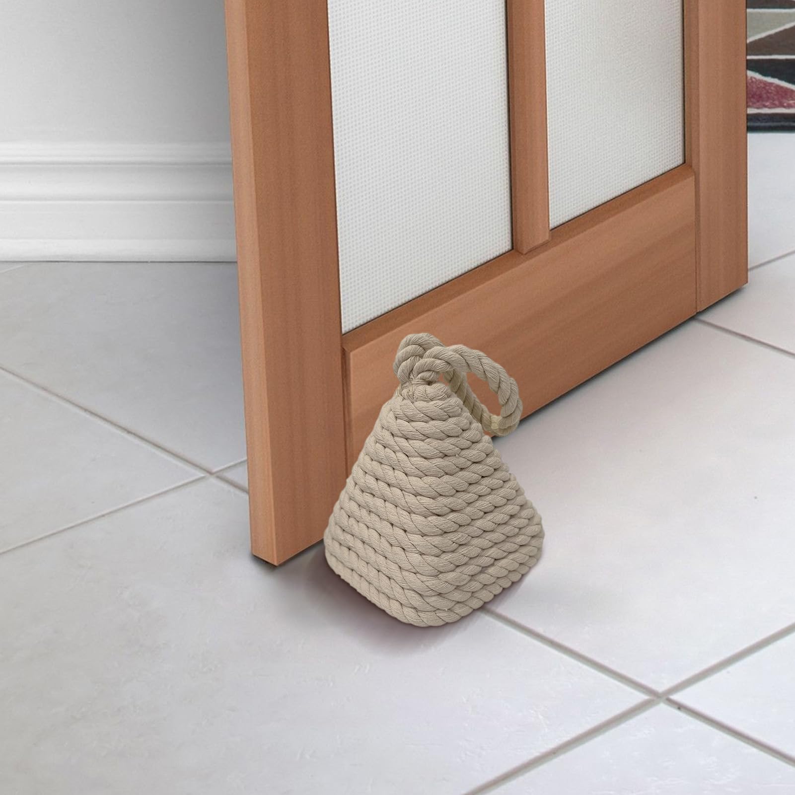 Tope de puerta – Tope de puerta de suelo, accesorio de mimbre natural | Tapón de puerta fiable de estilo náutico ancho, fácil de usar, antideslizante, tope de puerta de seguridad para suelos de mad