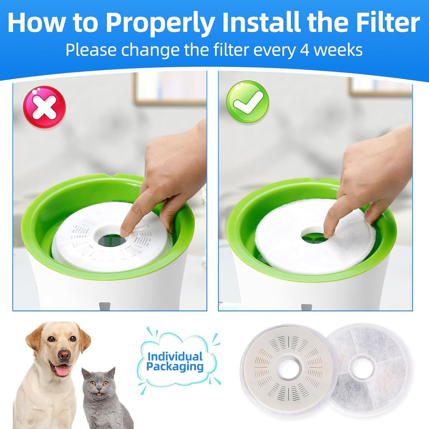8-Pack Cat Fountain Replacement Filters for 3L Flower Water Dispenser, Triple Filtration with Activated Carbon & Ion Exchange Resin, Soft Water for Urinary Health Support + 2 Cleaning Brushes
