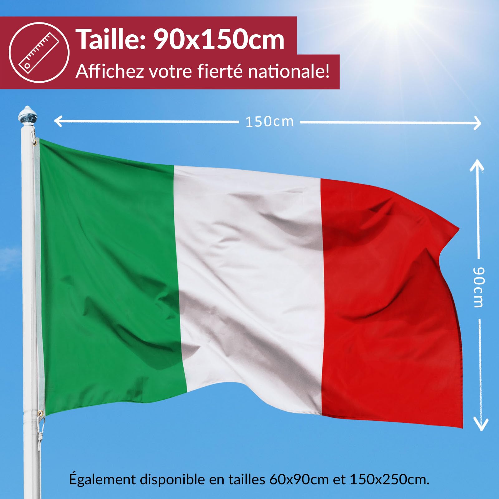 AZ FLAG Drapeau Italie 150x90 Cm - Drapeau Italien 100% Polyester Avec Oeillets Laiton - Couleurs Vives