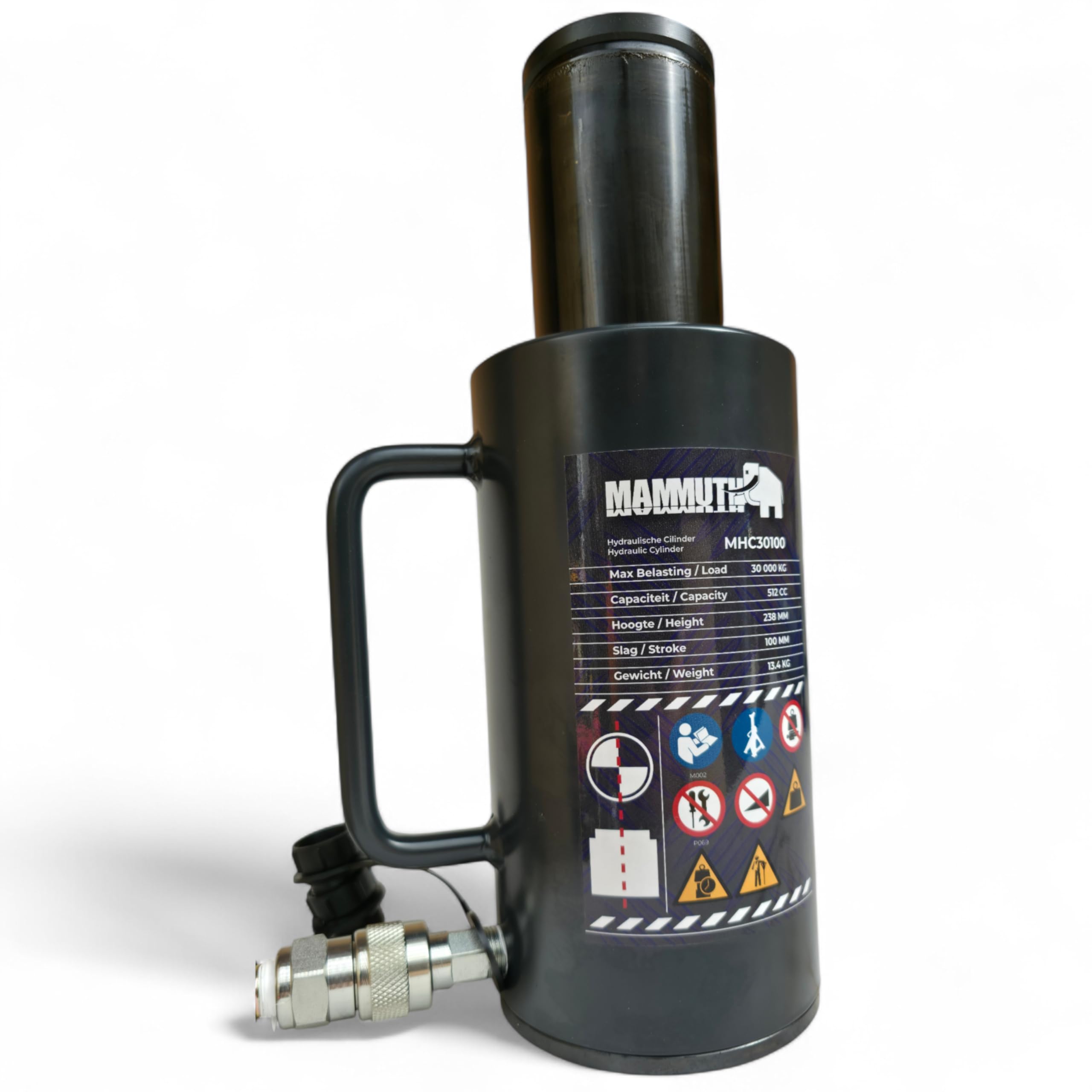 Cilindro hidráulico 30t | carrera de 100 mm pistón hueco 3/8" | pistón cilíndrico de superficie de 51,1 cm² | pistón hidráulico 700 bar