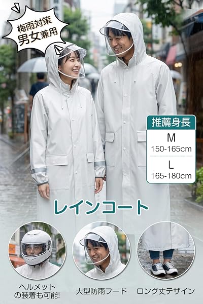 [GLAMERGY] レインコート 自転車 リュック対応【2026新設計・反射テープ・ポケット付き】 二重透明レインバイザー付き レインウェア 快適 バイク 自転車 レインポンチョ ロング 大きい 多機能 雨具 防風 防水 超撥水 梅雨対策 豪雨対応 - 3