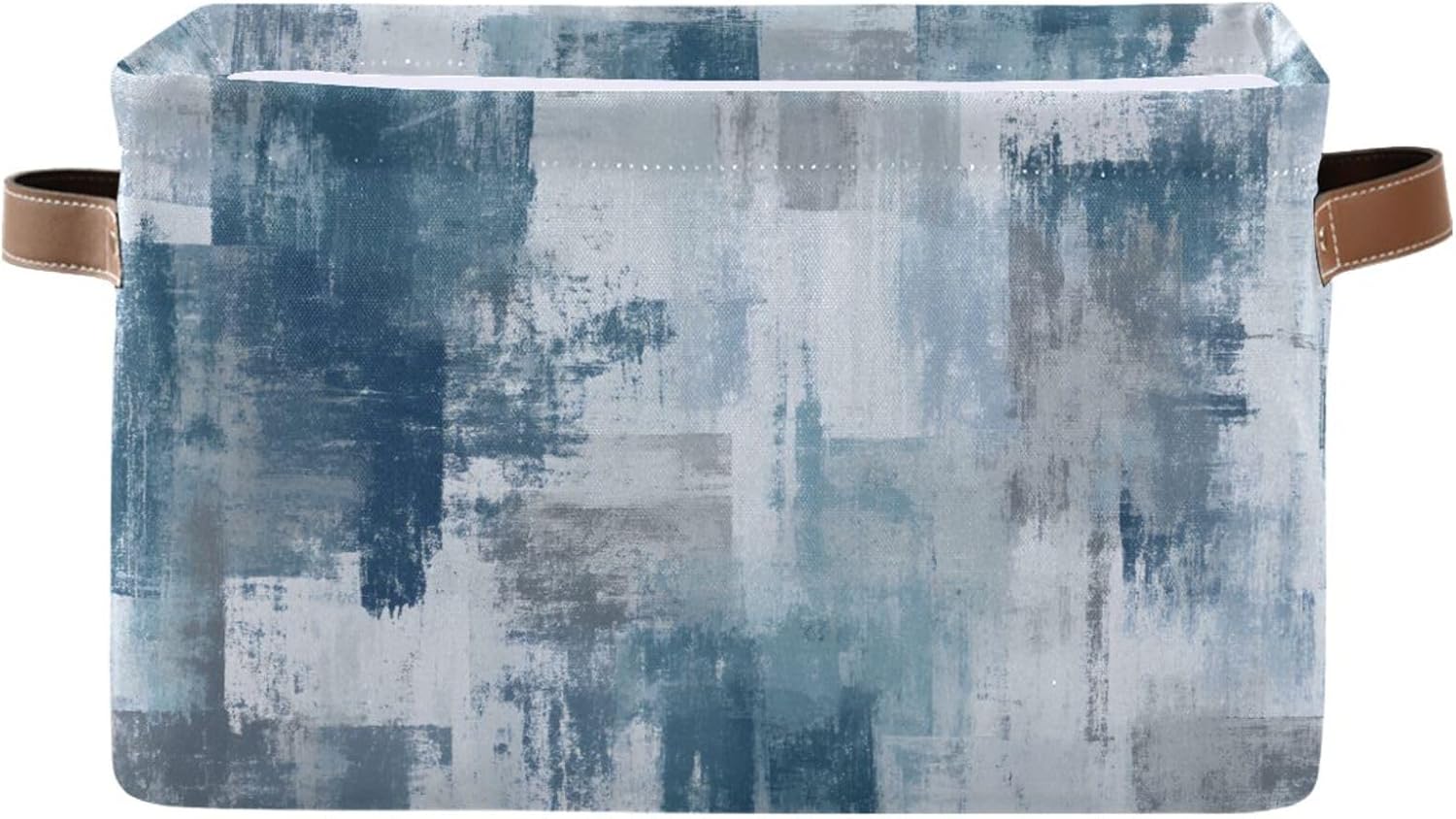 OTVEE Canvas Bins for Closet Shelves Organizing Blue Rough Brush Art Storage Basket Baby Clothes Organizers Storage Box Nursery Bins Gift Baskets 2 Pack