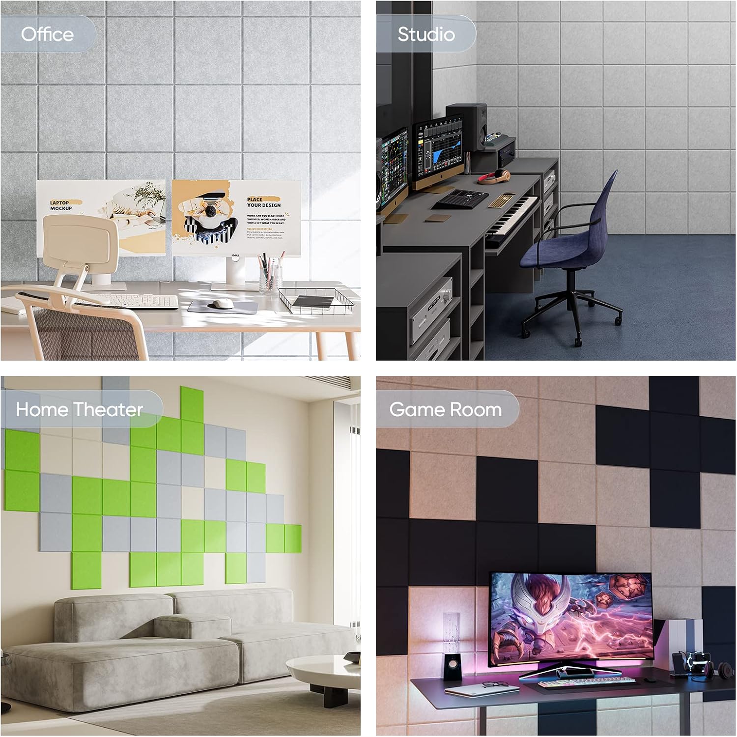 Berlai 8 Pack Acoustic Panels Self Adhesive Sound Proof Foam Panels, 12x12x0.4" High Density Sound Absorbing Panels, Square Acoustic Tiles for Recording Studio Home Theater Office Room(Silver Gray)