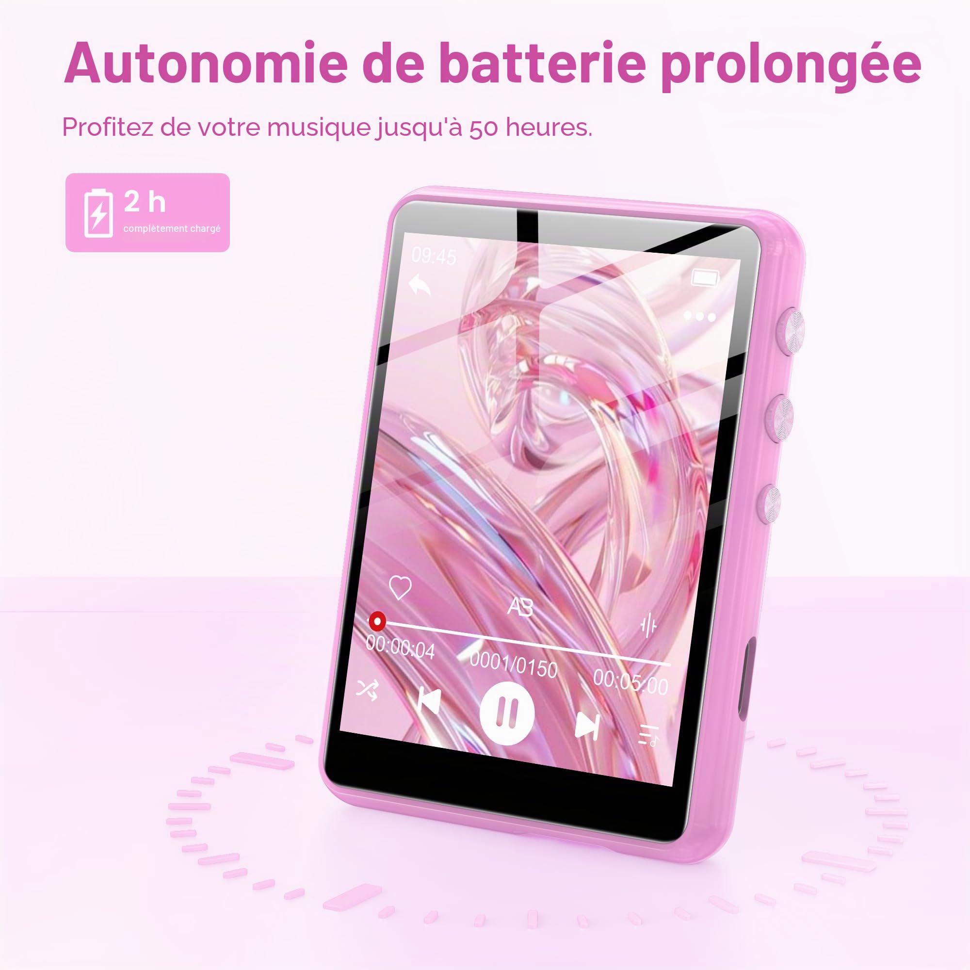 SWOFY Lecteur de Musique HiFi Portable 2,4 Pouces Bluetooth 5.4, Radio FM, Haut-Parleur HD, Livre électronique, enregistreur Vocal, Lecteur numérique, écouteurs Inclus（Rose）