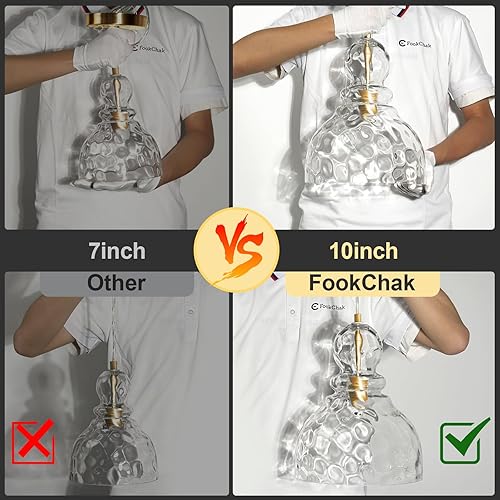 Miniatura 6 de Lámpara colgante de cristal martillado, luces colgantes para isla de cocina, latón cepillado, luz grande de 10 pulgadas, luces colgantes de techo de