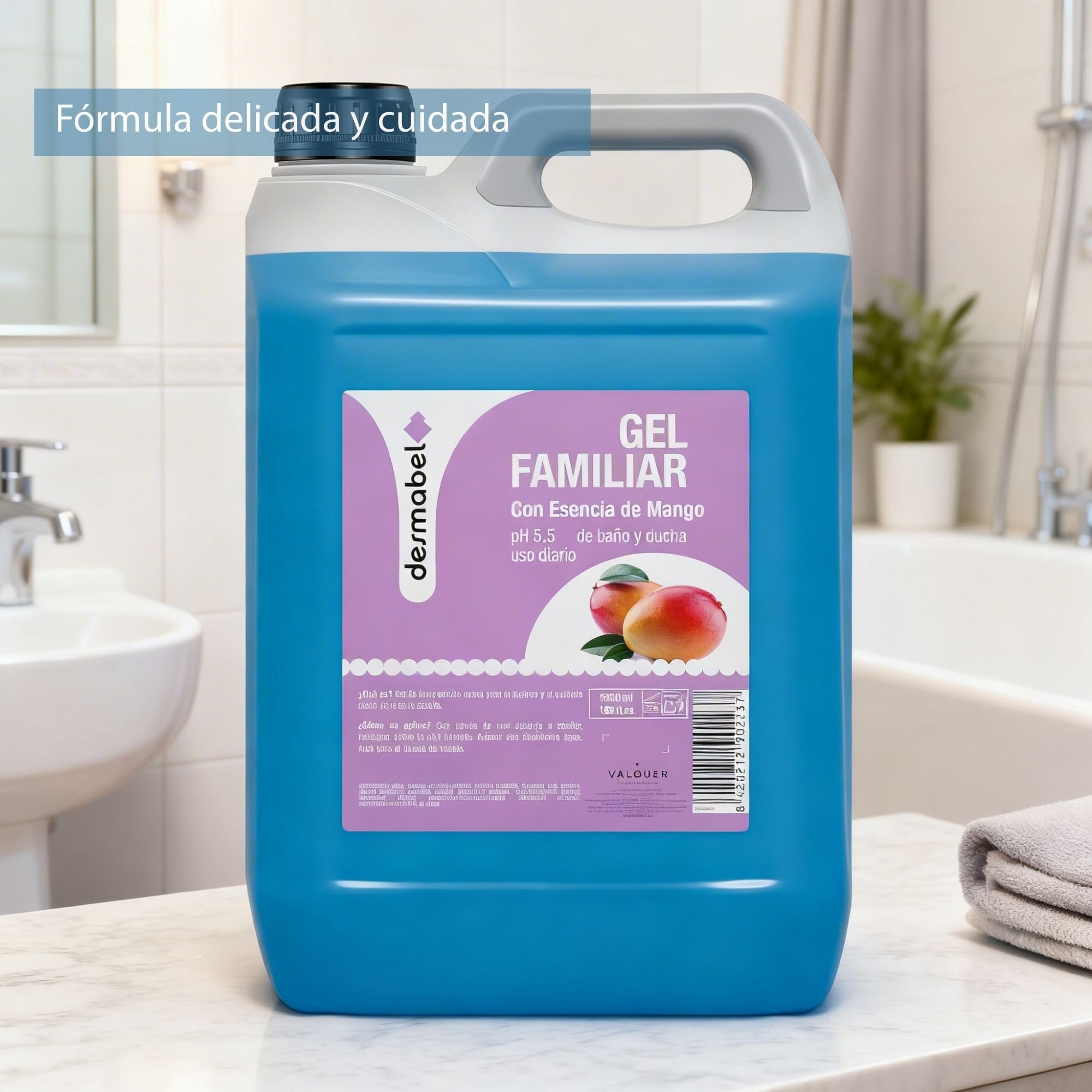 DESMABEL Gel Familiar con Esencia de Mango | Limpieza Corporal para Baño, Ducha y Manos | Cuidado Diario para Toda la Familia pH 5.5 | Formato Profesional Garrafa de 5 L