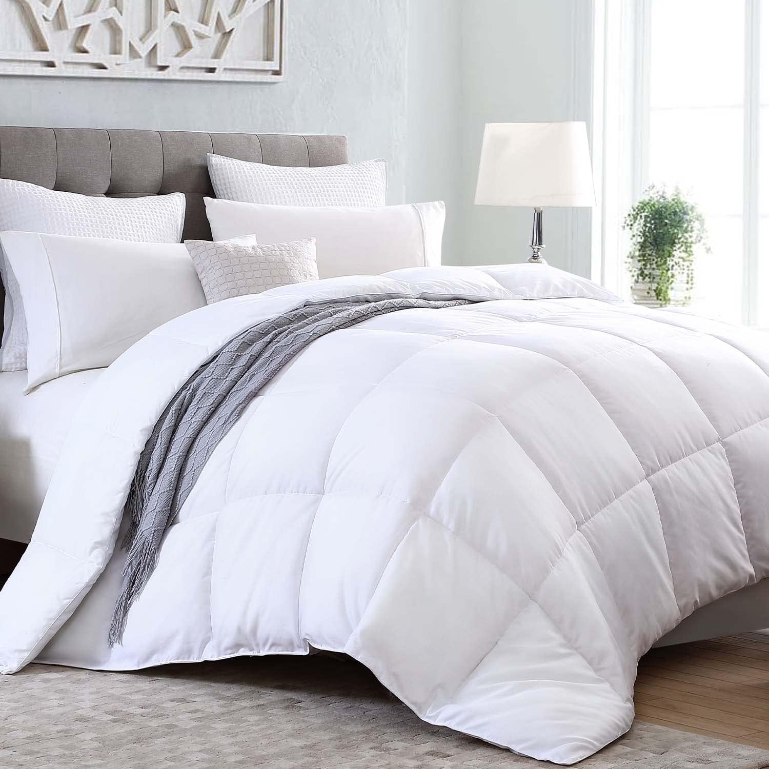 Kingsley trend Queen Comforter Duvet Insert - All Season Quilted Ultra Soft Breathable Down Alternative, Box Stitch White Comforter with Corner Tabs, 90x90 Queen White