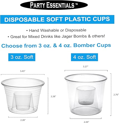 Miniatura 4 de Party Essentials Jager Blaster - Vasos de plástico suave, 3 onzas, 100 unidades, transparentes