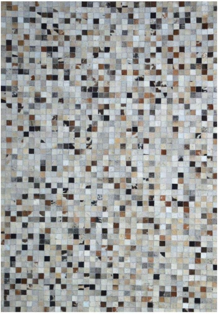 Leather Area Rug Patch Work Square Box Design Various Sizes Cow Hide Luxury Carpet for Indoor use (9x12)