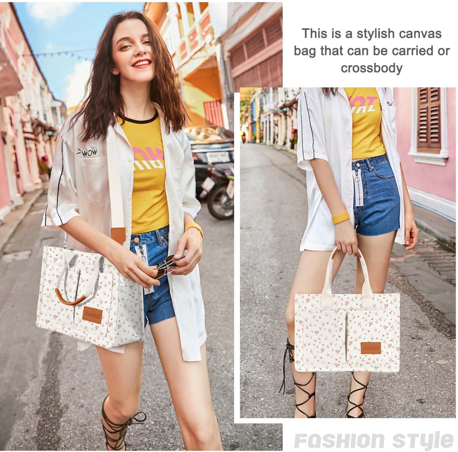 Canvas Tote Bag for Women with Pockets Crossbody Bag Tote Shoulder Handbags Casual Work Bags Everything Tote Bag - Image 2