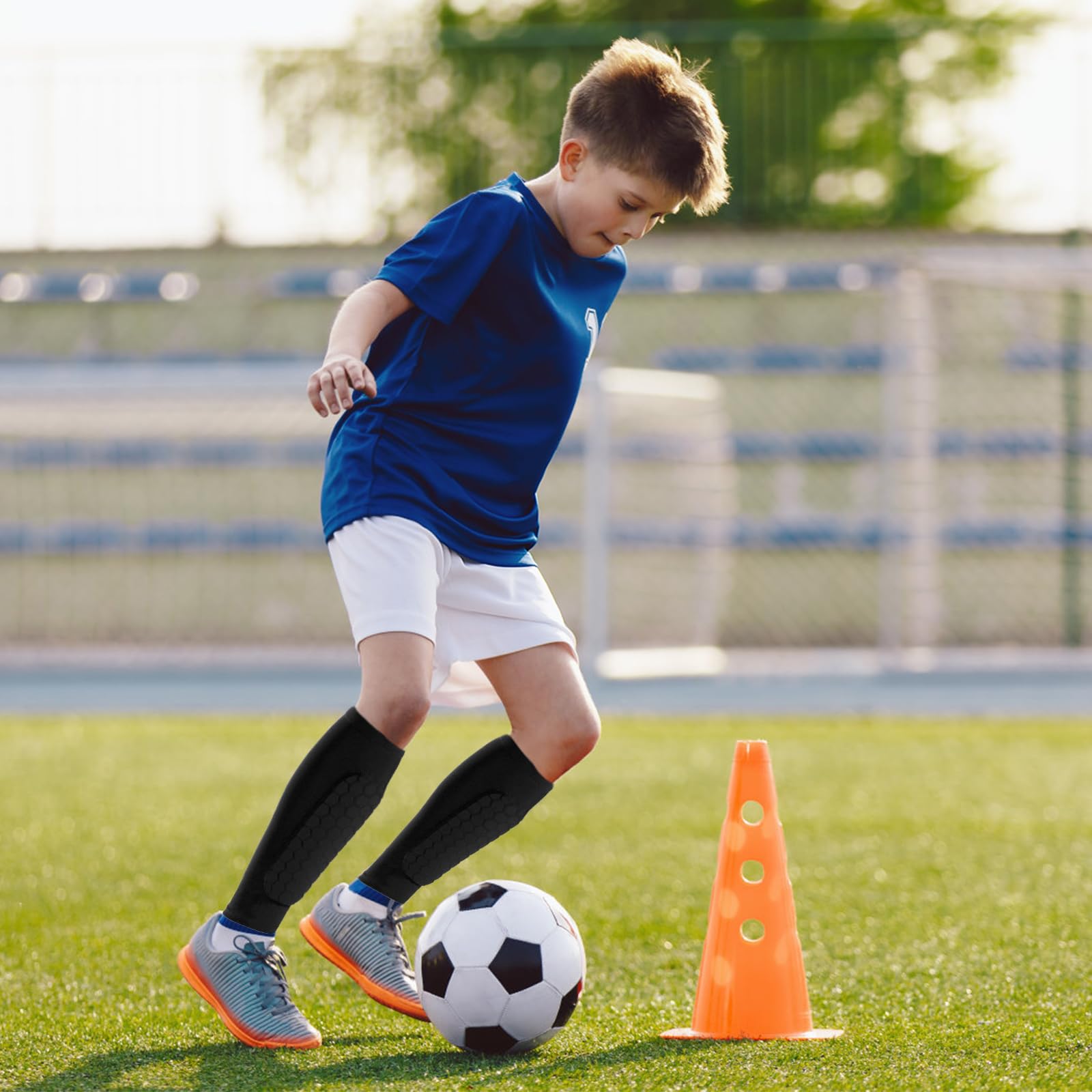Shin Defender Soccer Guards For Kids & Adults - Lightweight Breathable Shin Protection Sleeves