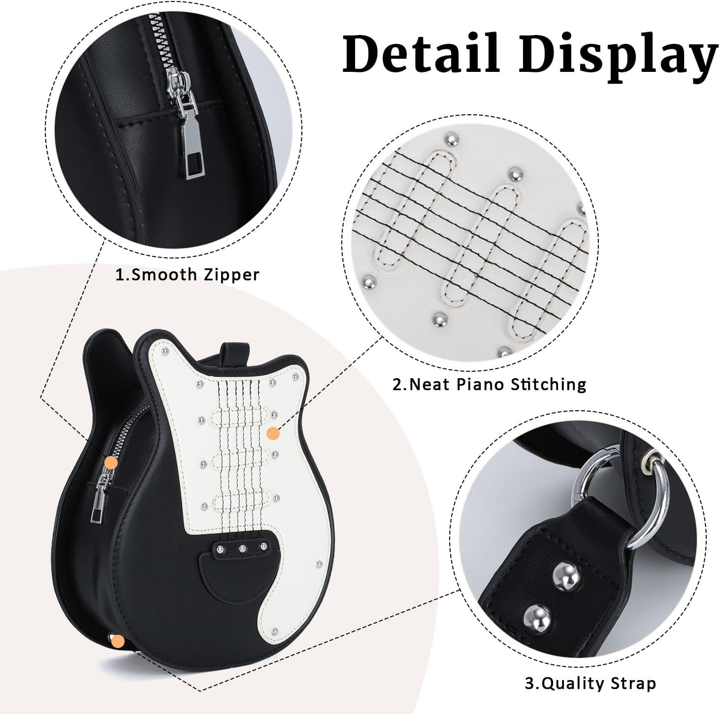 SUKUTU Guitar Shaped Shoulder Bag for Women Rivet Creative Crossbody Handbag Music Crossbody Tote - Image 6