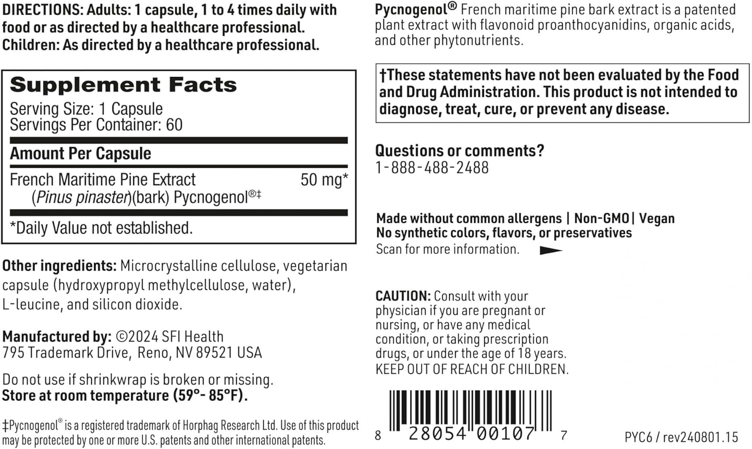 Klaire Labs SFI Health Pycnogenol 50 mg - Hypoallergenic Antioxidant Supplement with French Maritime Pine Bark Extract - Gluten-Free, Soy-Free 50mg Pycnogenol Extract (60 Capsules) - Image 4