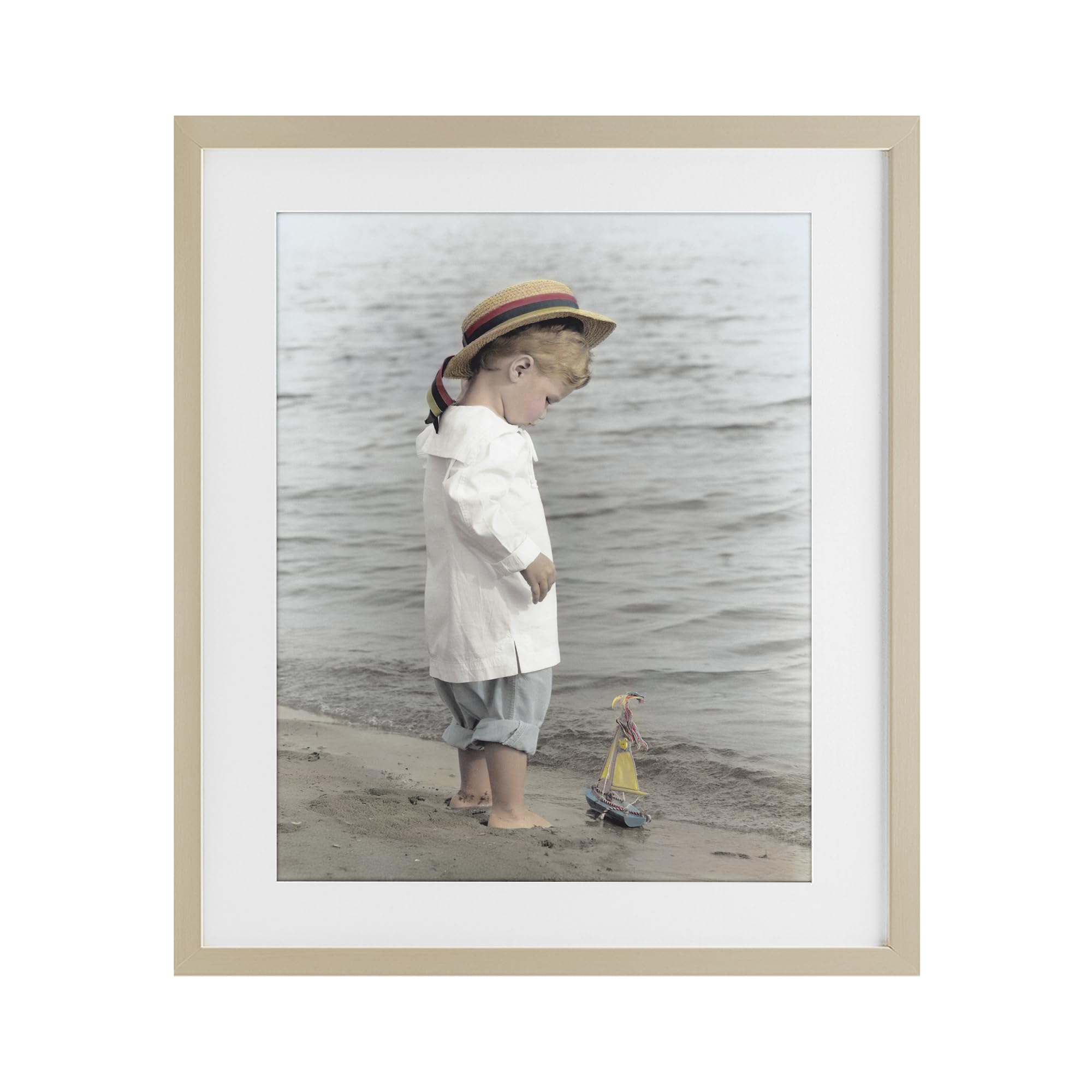 'Child on Beach Shore'| Framed Print Under Glass