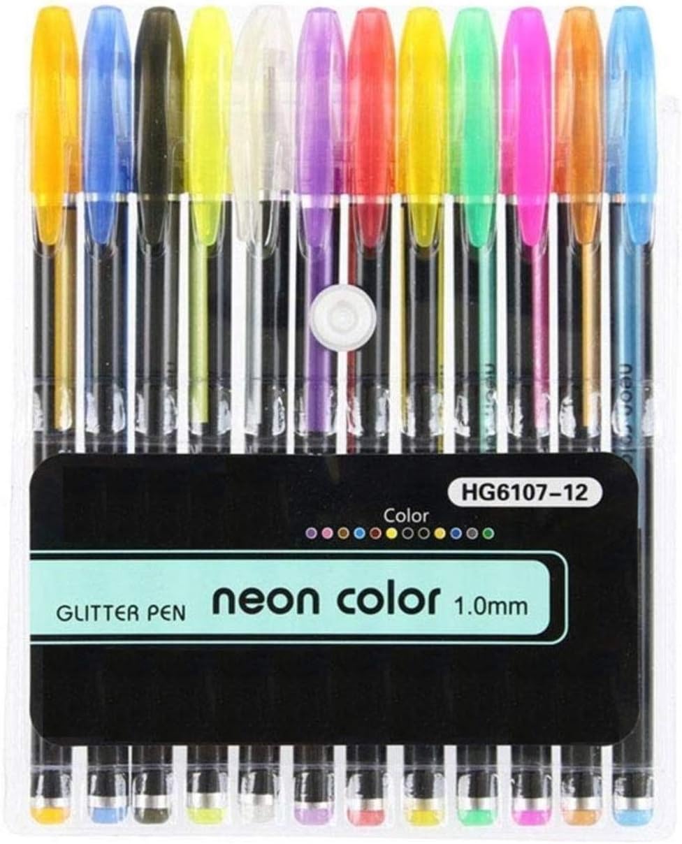 Qatalitic Set of 12 Neon Gel Pens consisting Fluorescent, Metallic, Glitter, and Pastel colour pens For DIY Art & Crafts (Sketching, Drawing & Painting Purpose)