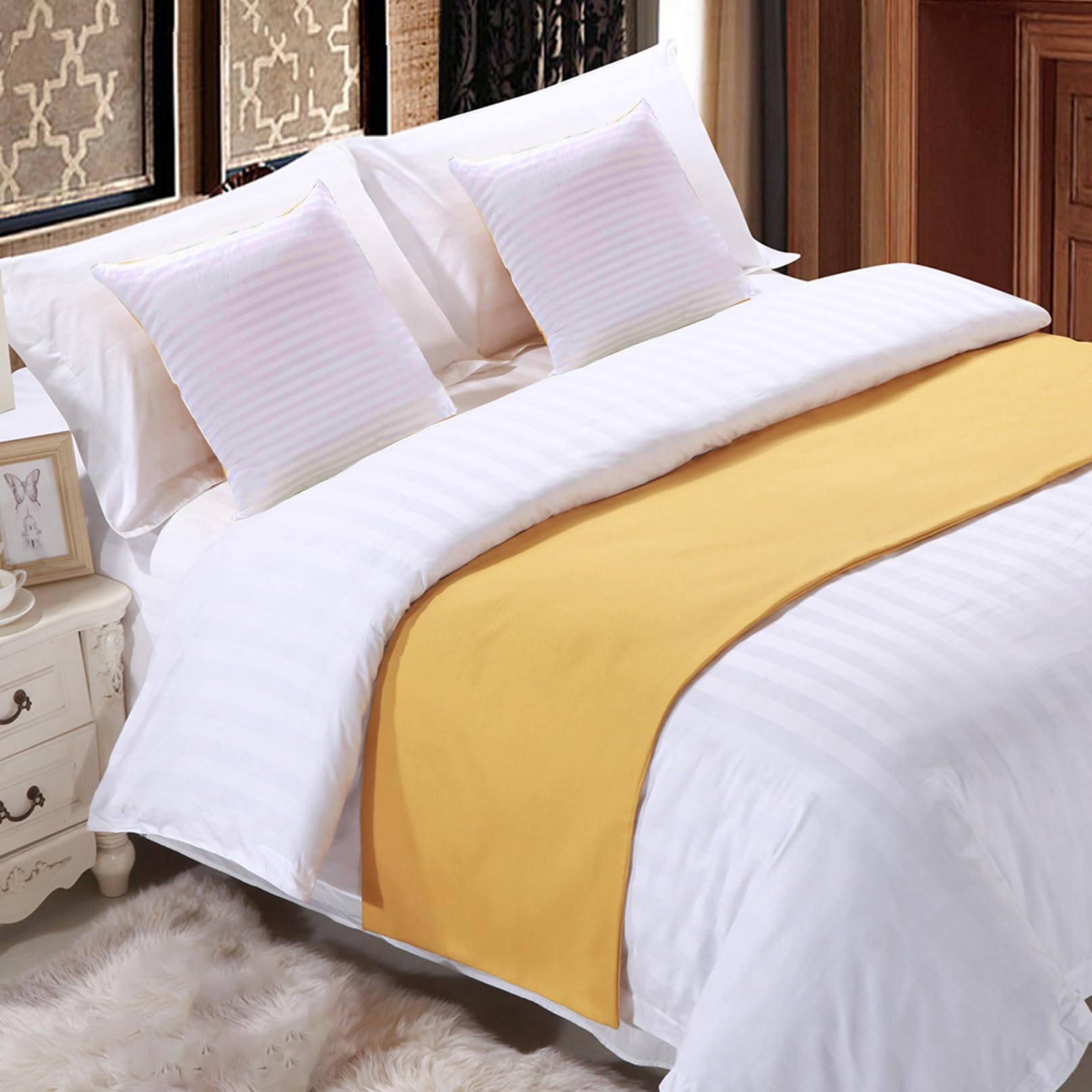 Camino de cama de lino premium que no se decolora con acabado suave moderno