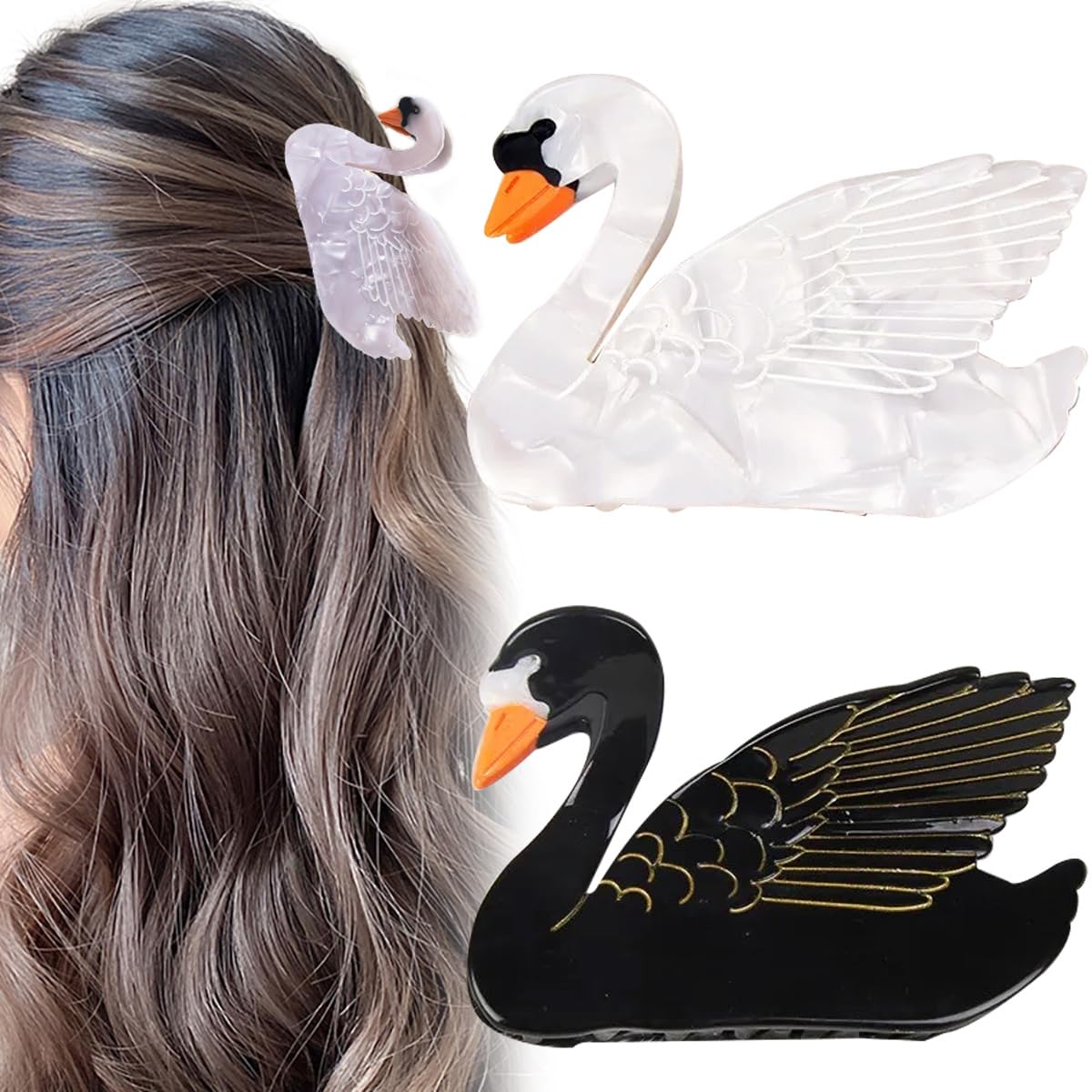 Amazon.co.jp: 2個 白鳥型 バンスクリップ ヘアジョークリップ