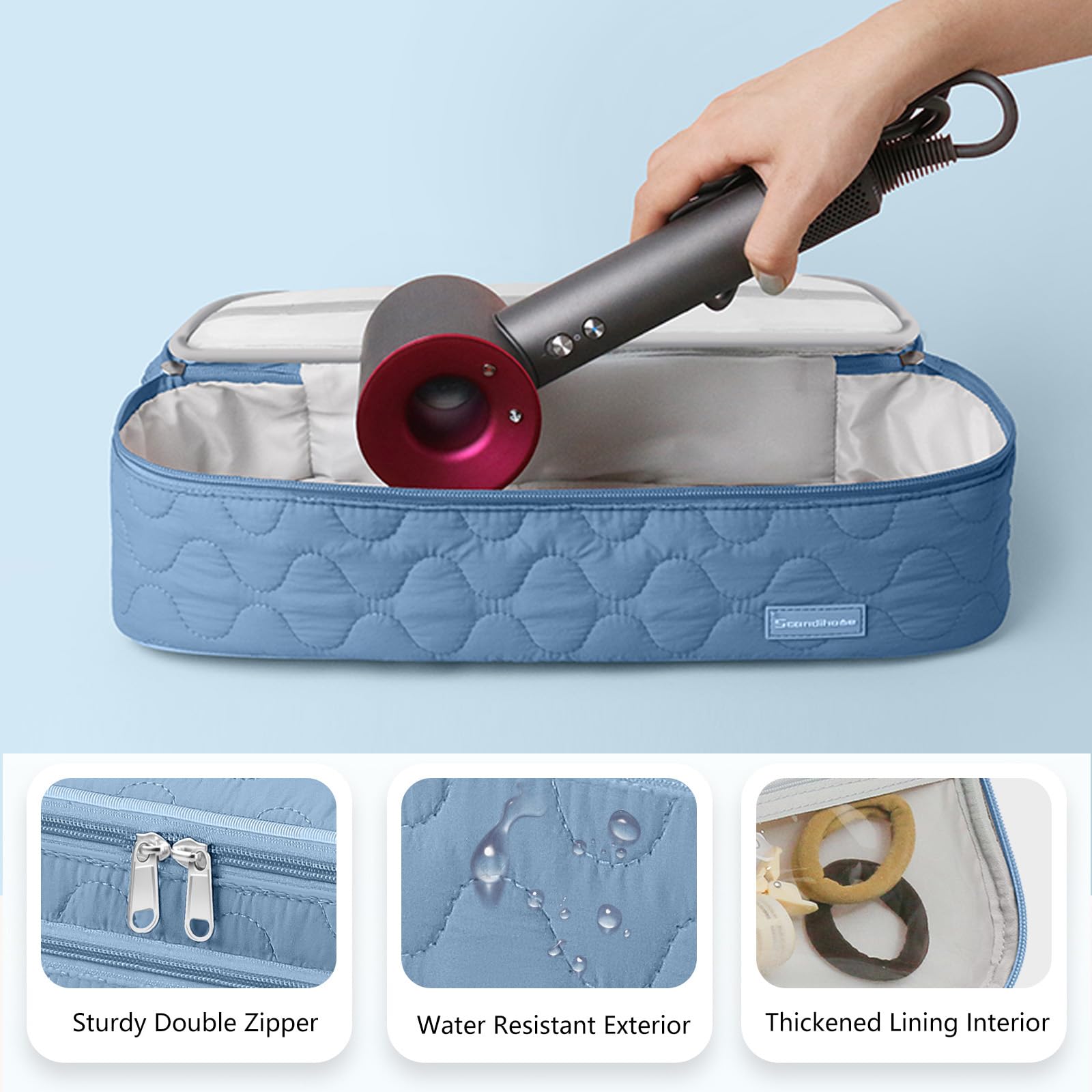 Estuche de transporte de viaje de doble capa portátil para mujer, compatible con secador de pelo Revlon de un solo paso y voluminizador, cepillo de aire caliente y accesorios, serie Scandihome