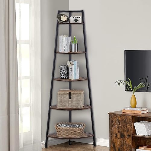 Miniatura 7 de NAIYUFA Estante de esquina industrial estante de esquina de 5 niveles estantería de esquina moderna estantería pequeña rústica de esquina alta