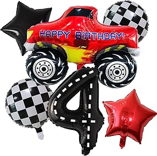 Race Car Foil Balloons Party Supplies Monster Truck Balloon Decorations Number 4 Balloons 40 Inch for Boys 4th Birthday Baby Shower Car Theme Party Decorations (Monster Truck 4th Birthday)