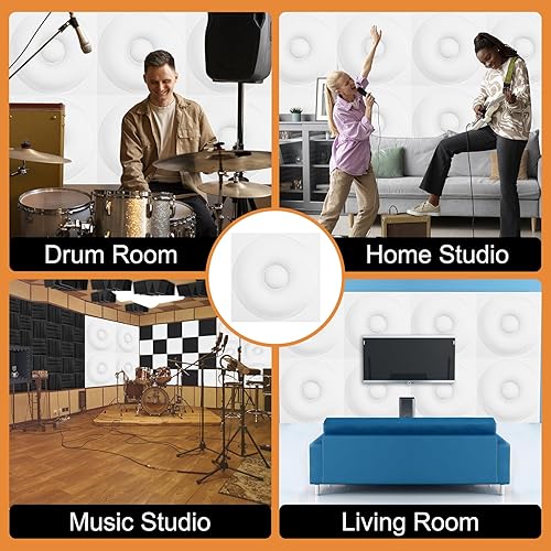 Miniatura 5 de TroyStudio Paneles difusores de sonido acústico, 19.7 x 19.7 x 1 pulgadas, 12 paneles de pared 3D de plástico de PVC, panel de difusión de