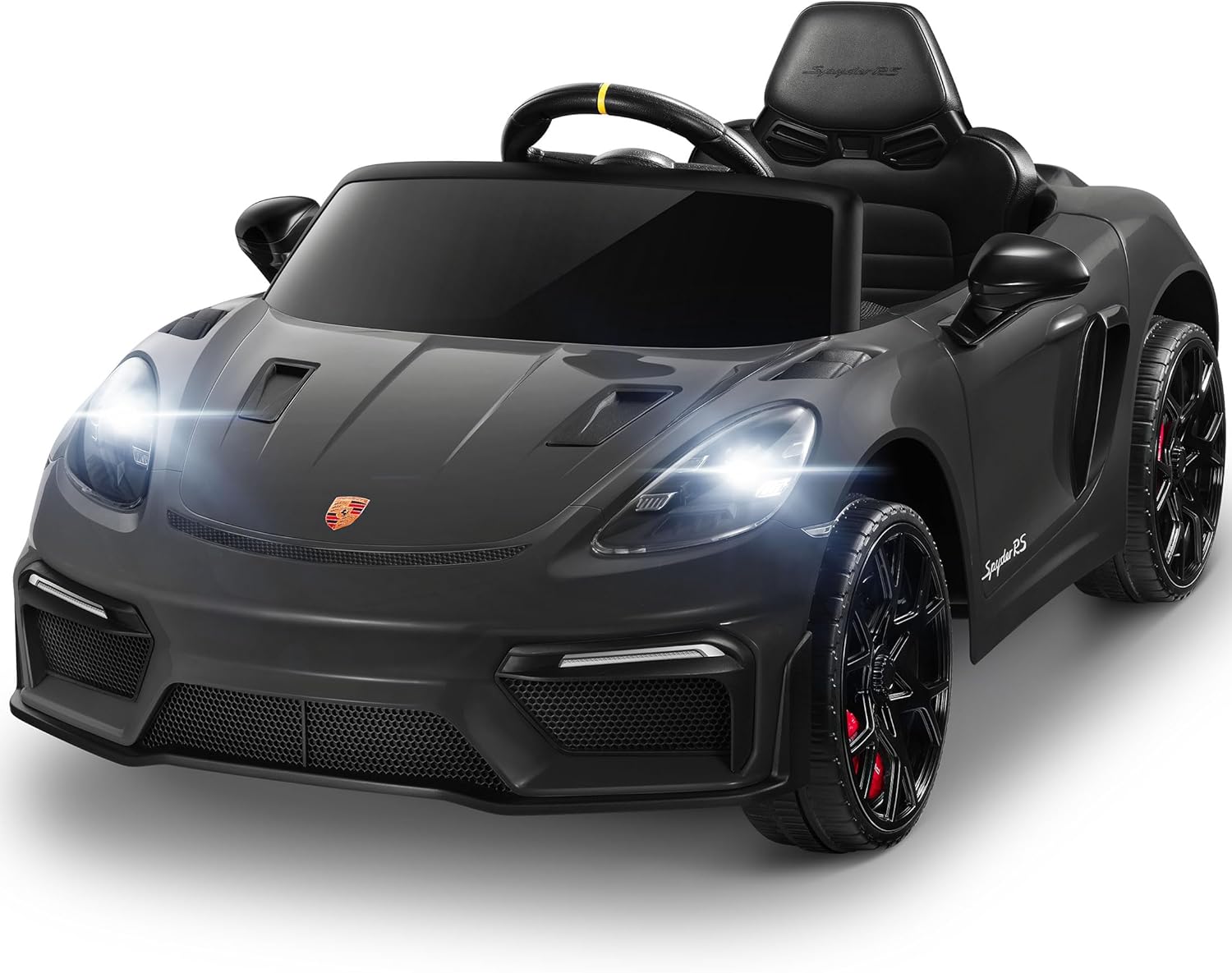 ENYOPRO Licensed Porsche 718 Spyder RS Ride-On Electric Car for Kids with Remote Control, 12v Ride On Toys for Toddlers, Electric Power Vehicle w/Trailer Wheels, Bluetooth/USB/AUX, LED Lights, White